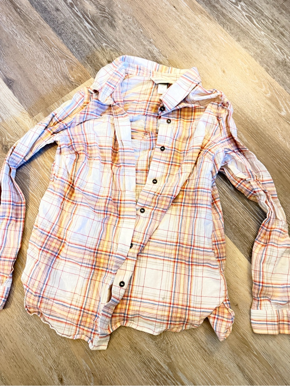 Christopher & Banks Plaid Button-Down Shirt in Cream, Orange & Pink